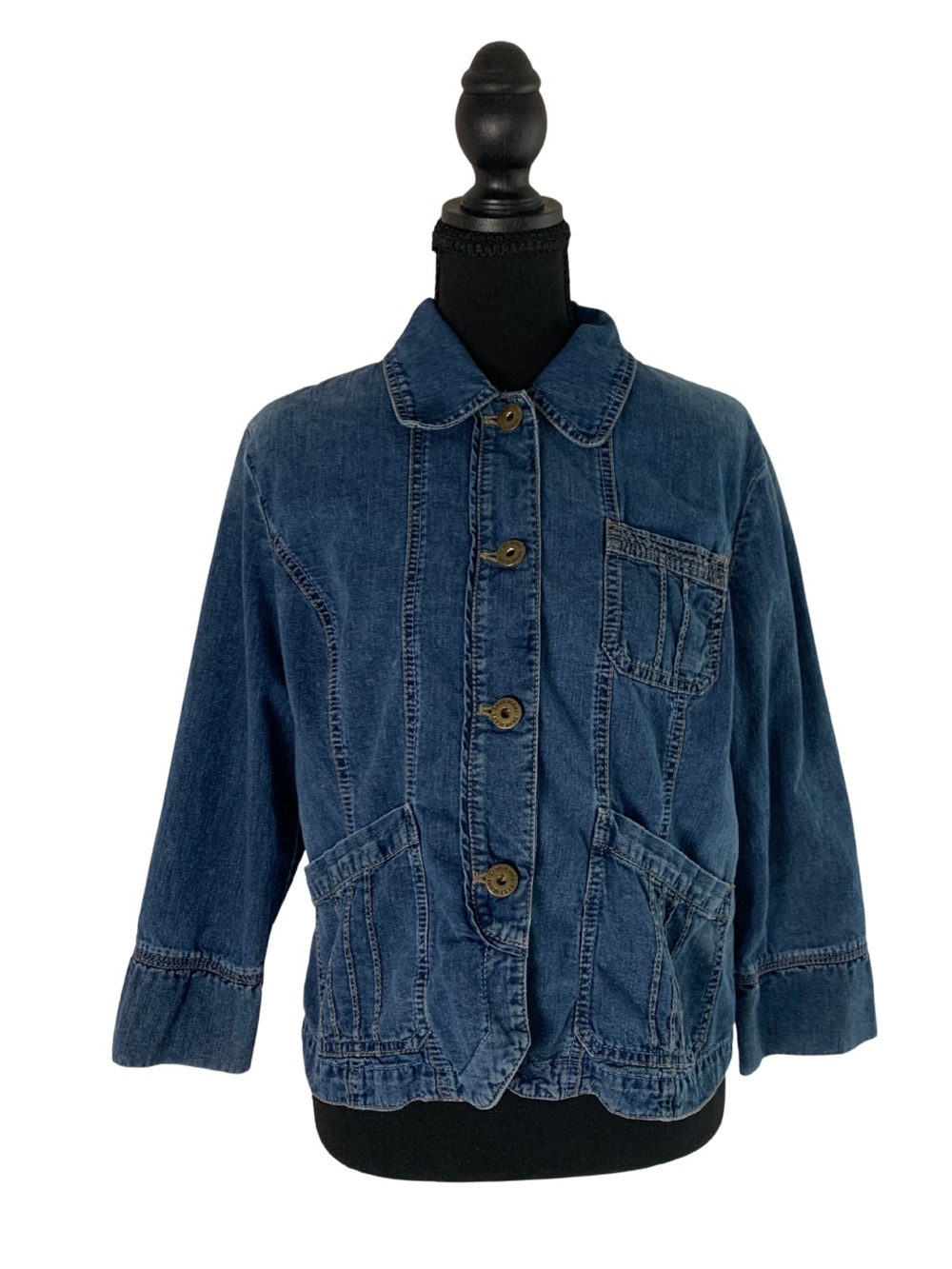 DKNY Vintage Blue Denim Button-Front Jean Chore Jacket Women’s XL Y2K Boho Retro
